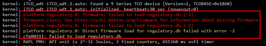 platform regulatory.0: firmware: failed to load regulatory.db (-2) 解决方法